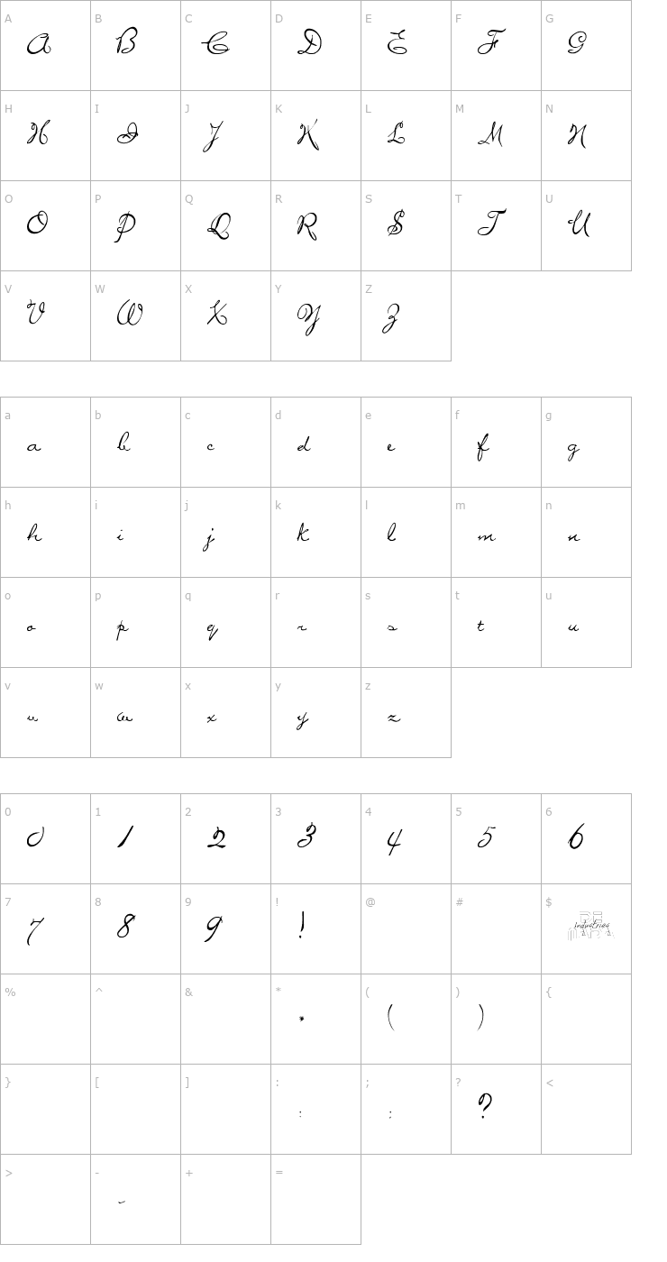 Character Map MissBrooks Regular Font