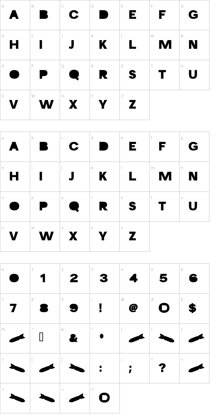 Character Map Missile Font