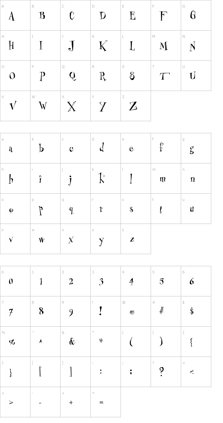 Character Map Mister Frisky Font
