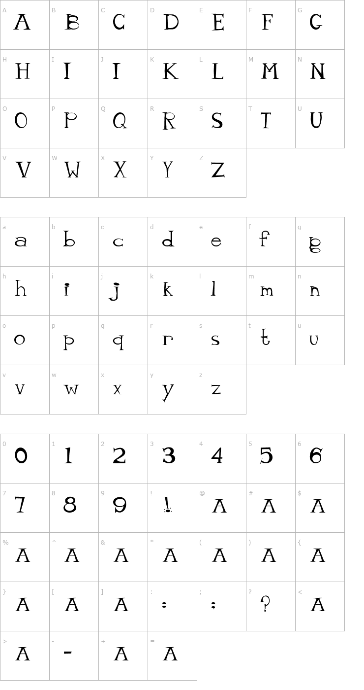 Character Map mister tate Font