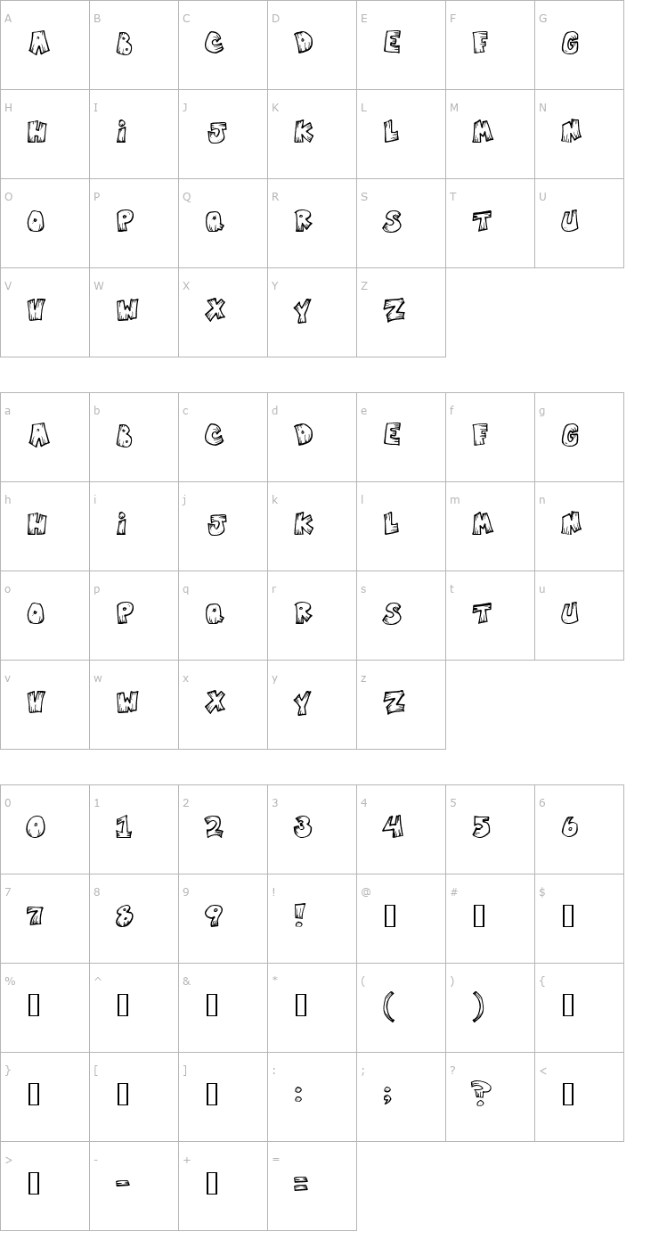 Character Map Mister Vampire Font