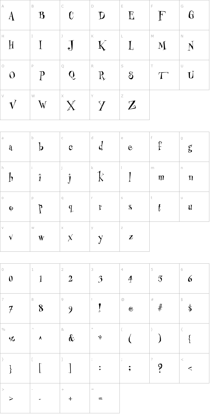 Character Map MisterFrisky Font