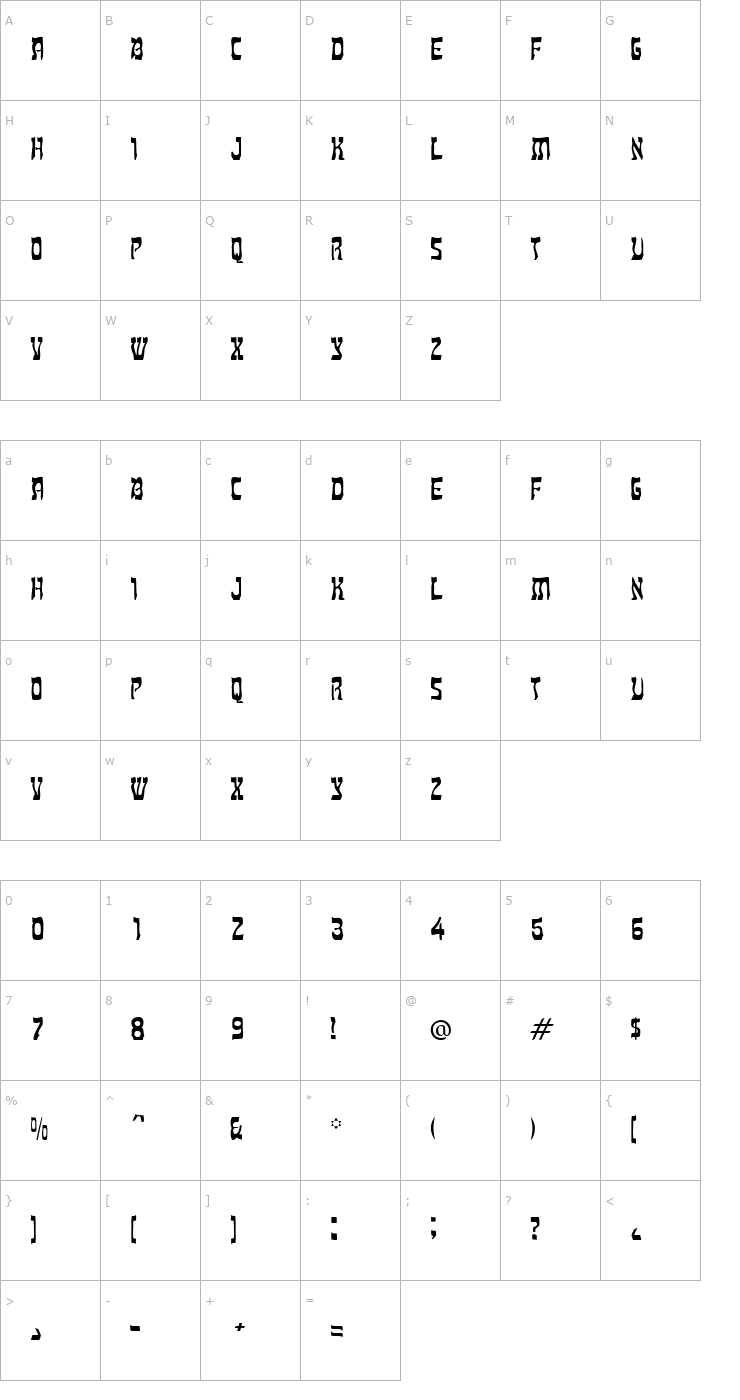 Character Map Mitzvah Regular Font