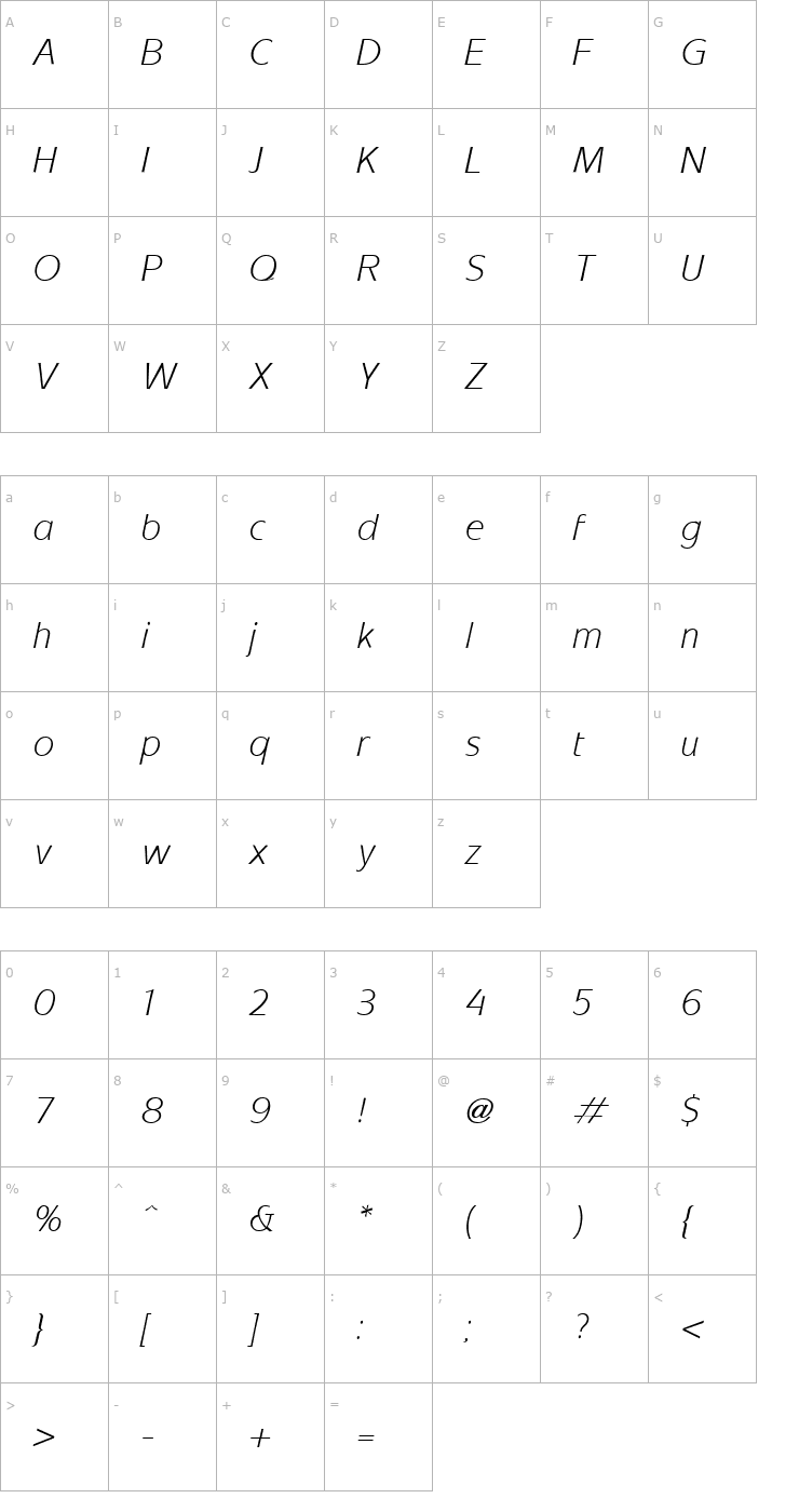 Character Map Mixage Italic Font