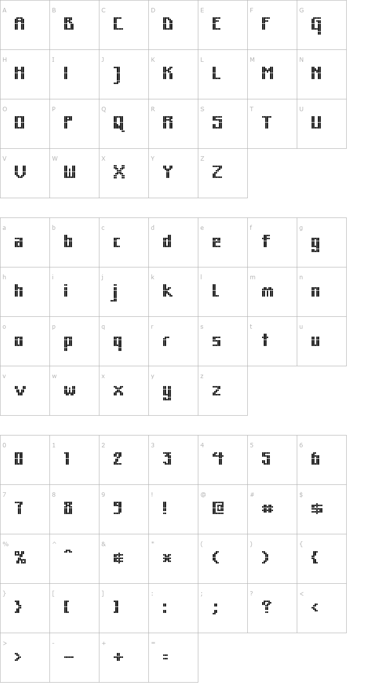 Character Map MK Zodnig Square Font