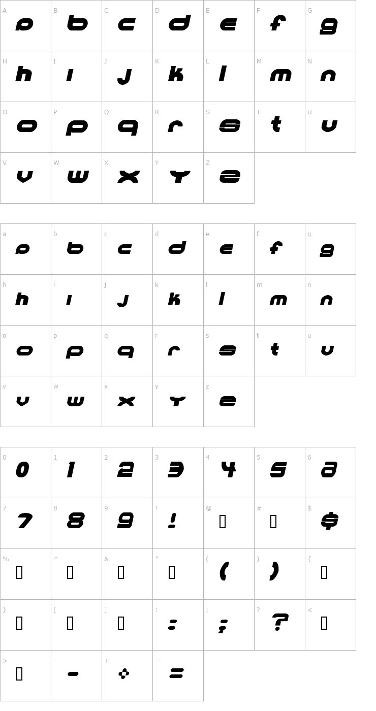 Character Map MKUltra Italic Font