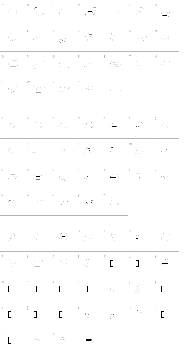Character Map MKUltraOutline Italic Font