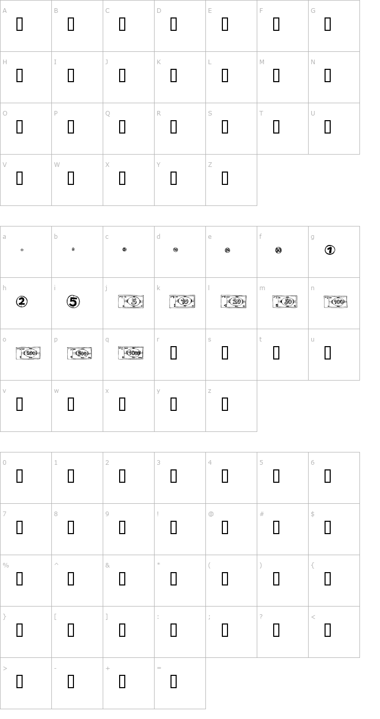 Character Map Mo' Money Font