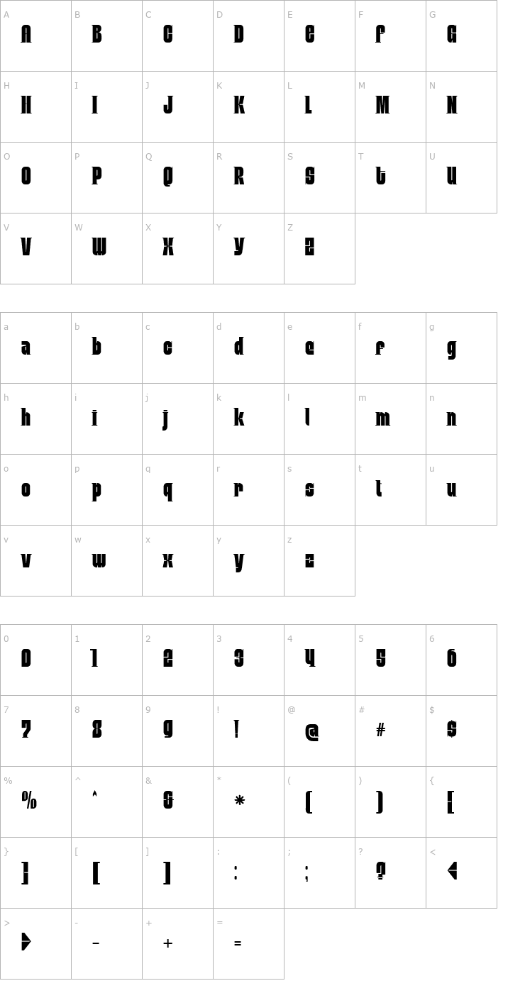 Character Map MobleySerif-Condensed Font
