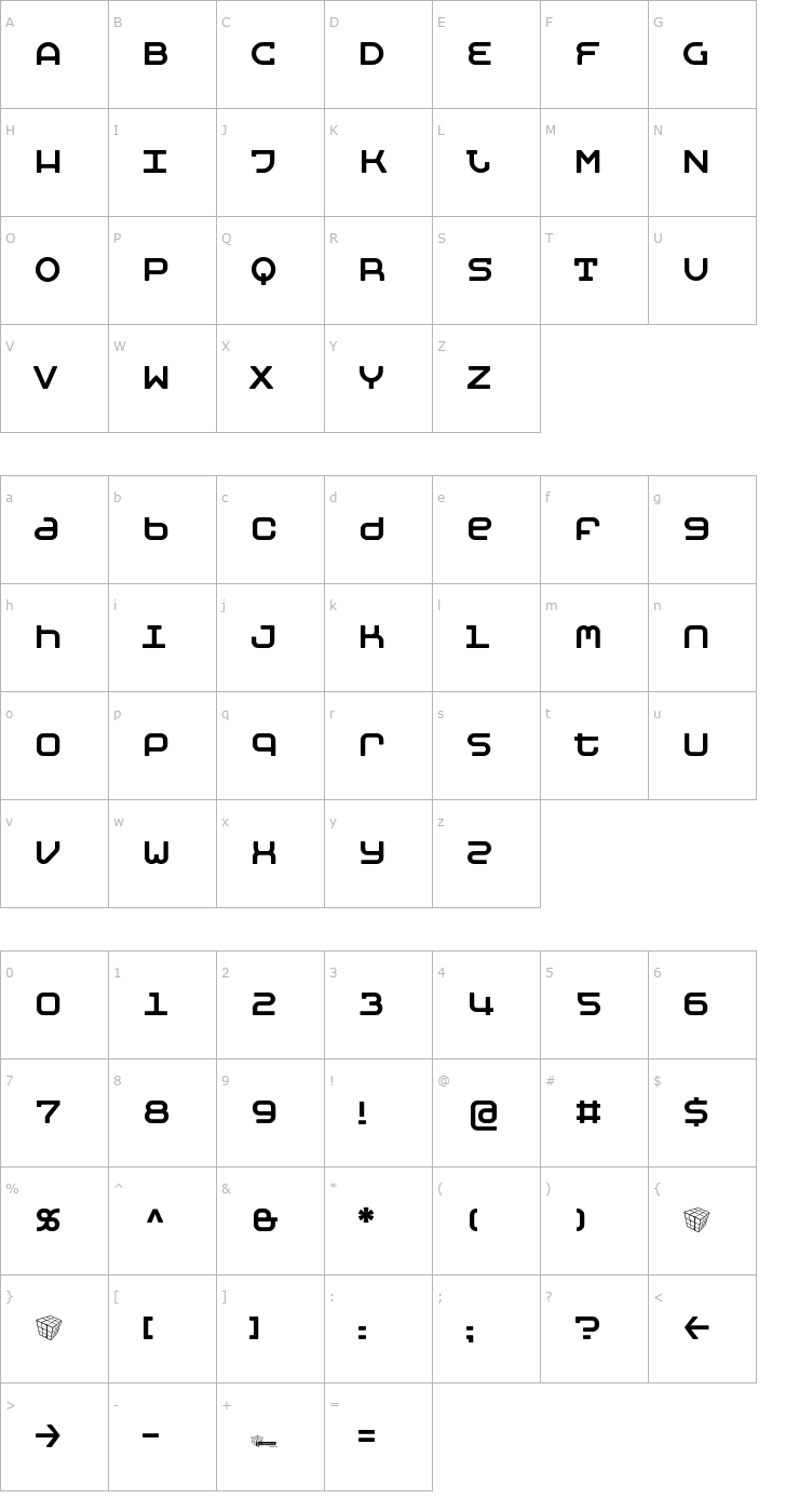 Character Map Moby regular Font