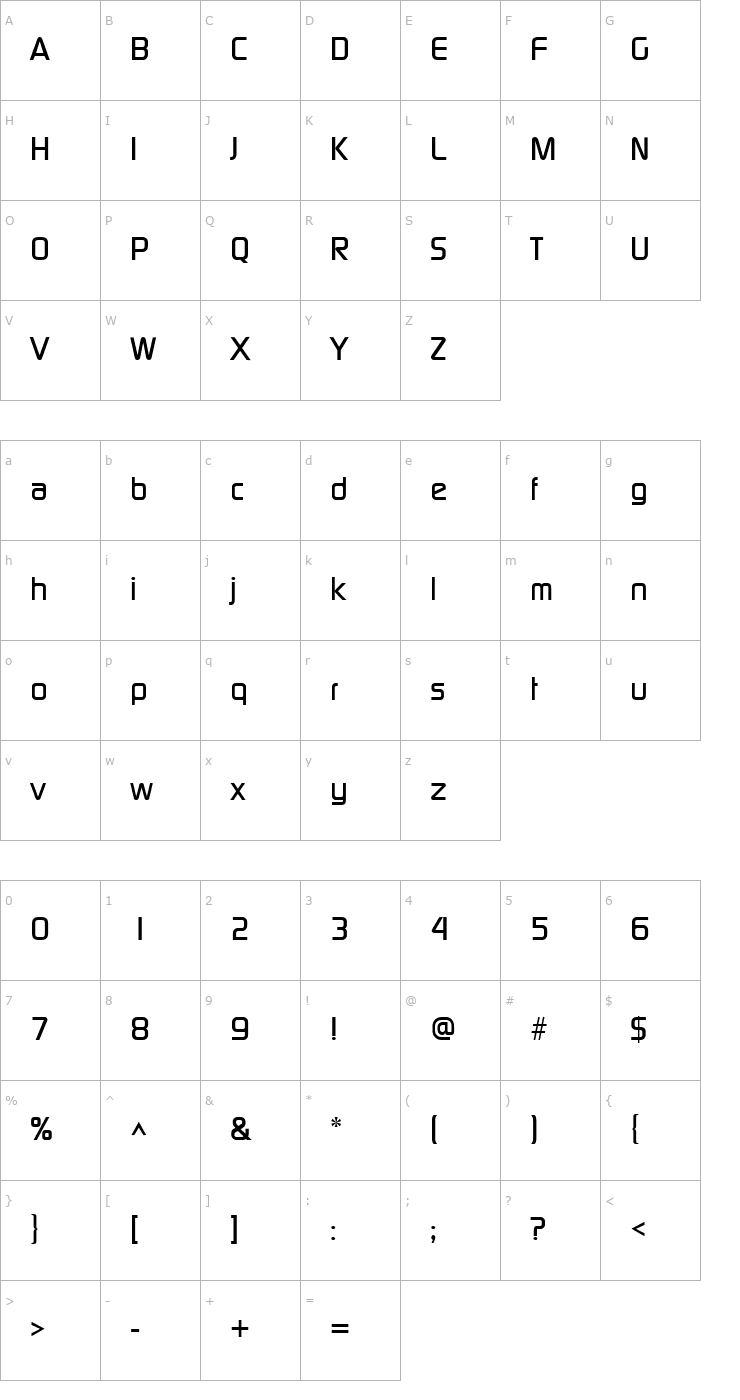 Character Map Modaerne Regular Font