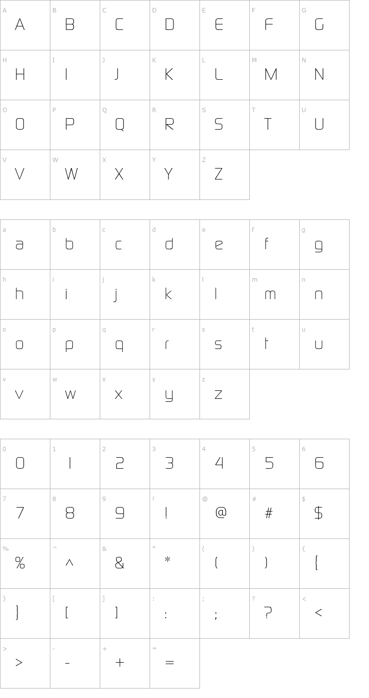 Character Map ModaerneLight Font