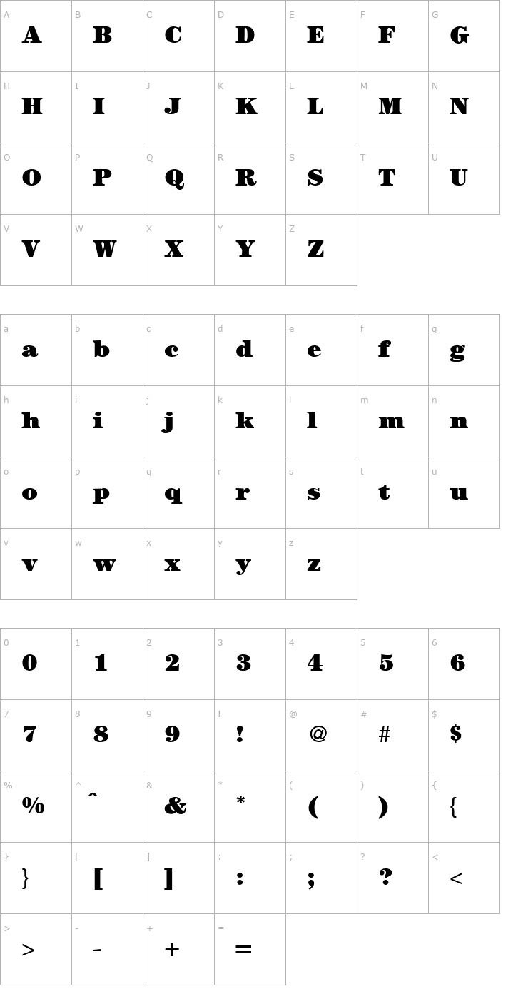 Character Map ModernCenturyHeavy-Regular Font