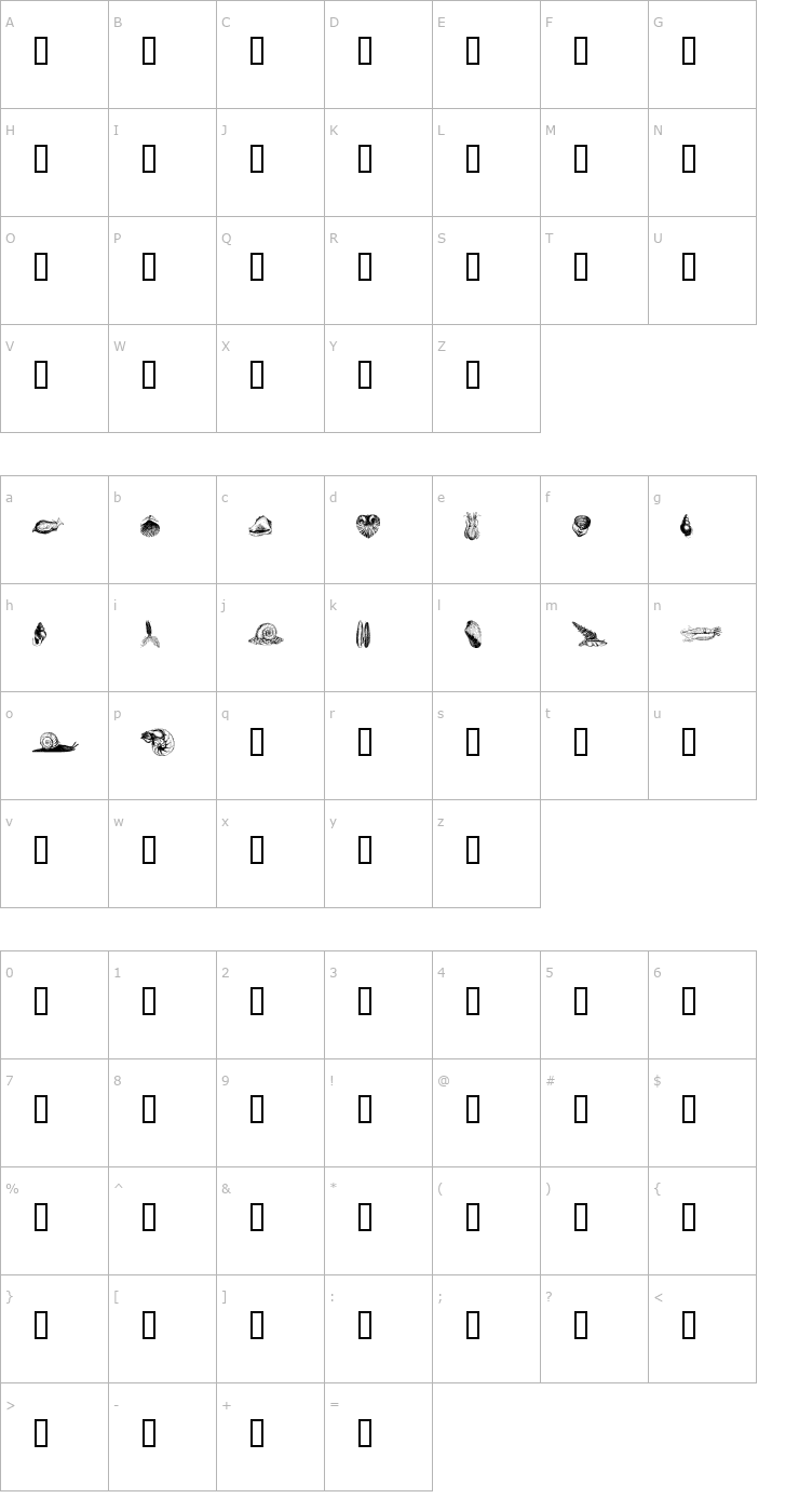 Character Map mollusks one Font
