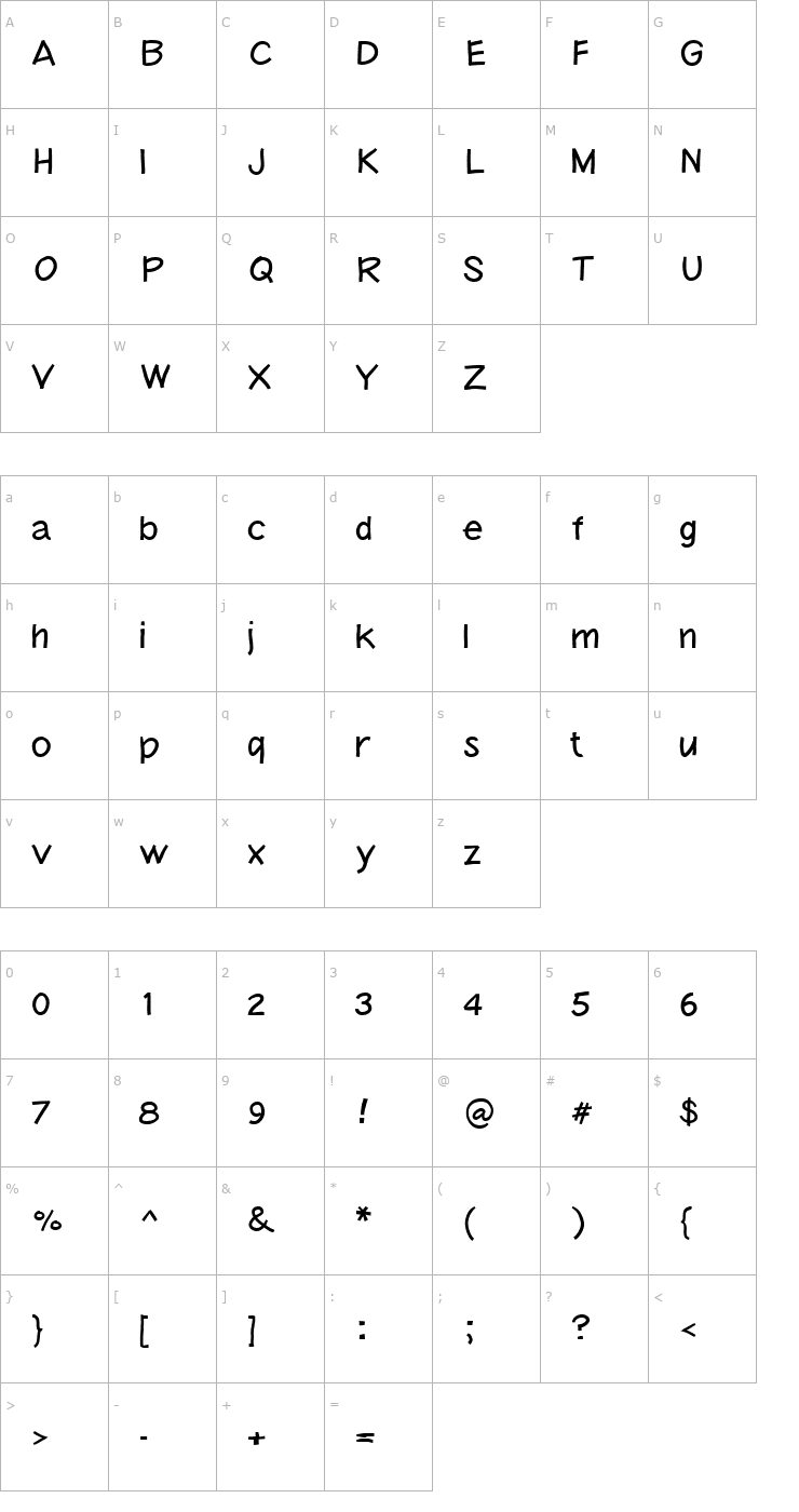 Character Map molly square Normal Font