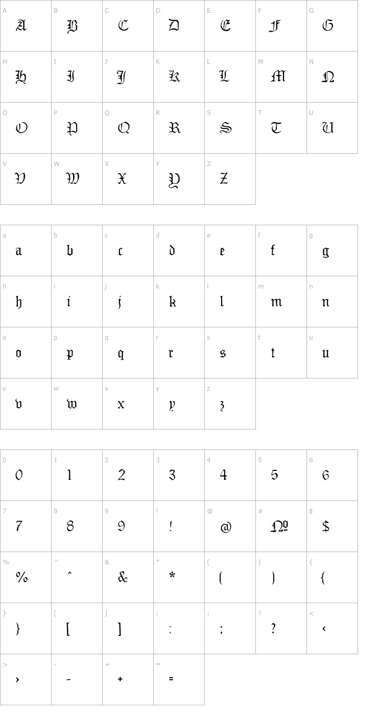 Character Map Mon Amour Fraktur Font