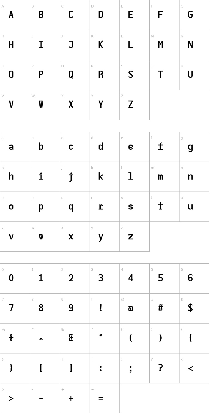 Character Map MOn NOm Mono Bold Font