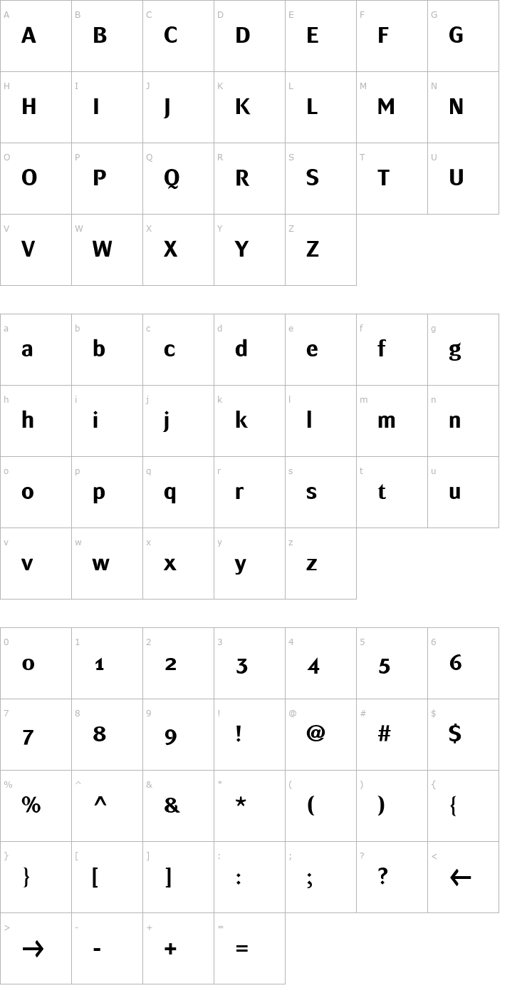 Character Map MondialPlus Bold PDF Font