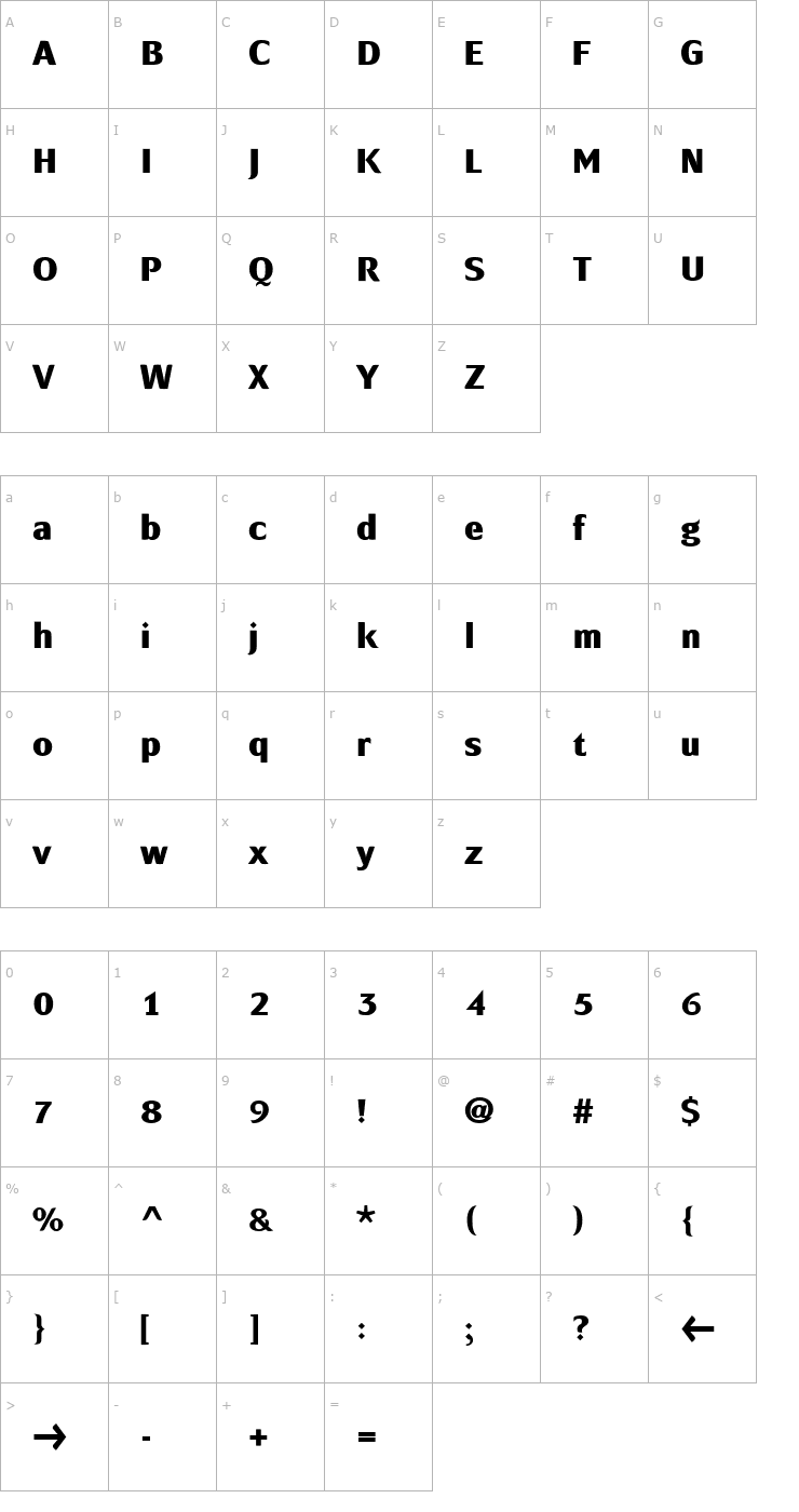 Character Map MondialPlus Xbold PDF Font
