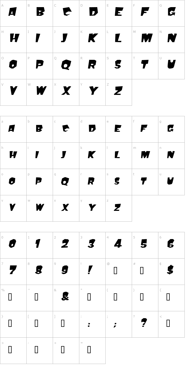 Character Map Mondo BoldOblique Font