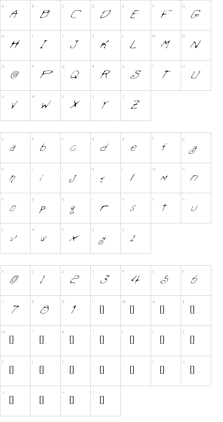 Character Map Mondo Messo Fonto Italic Font