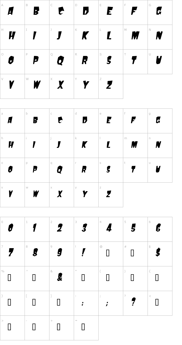 Character Map Mondo Oblique Font