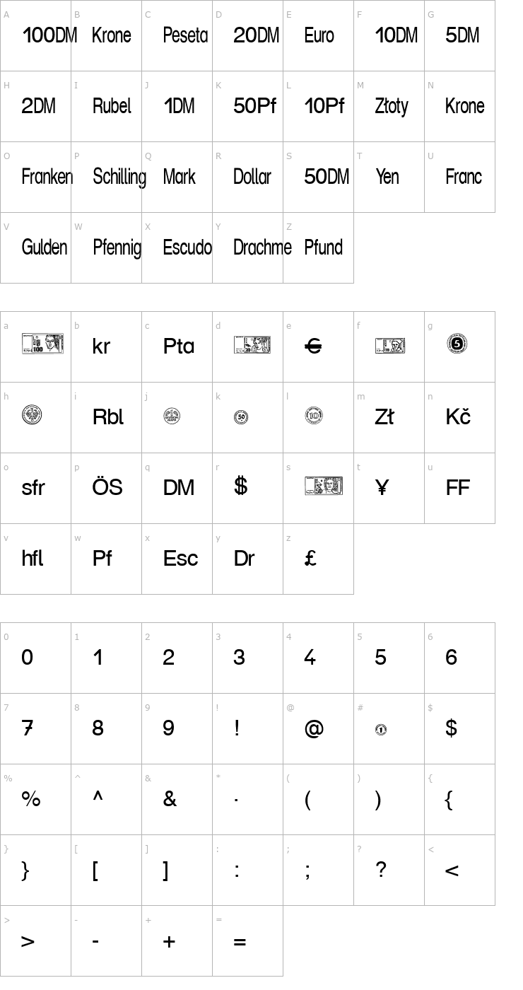 Character Map Money Becker Font