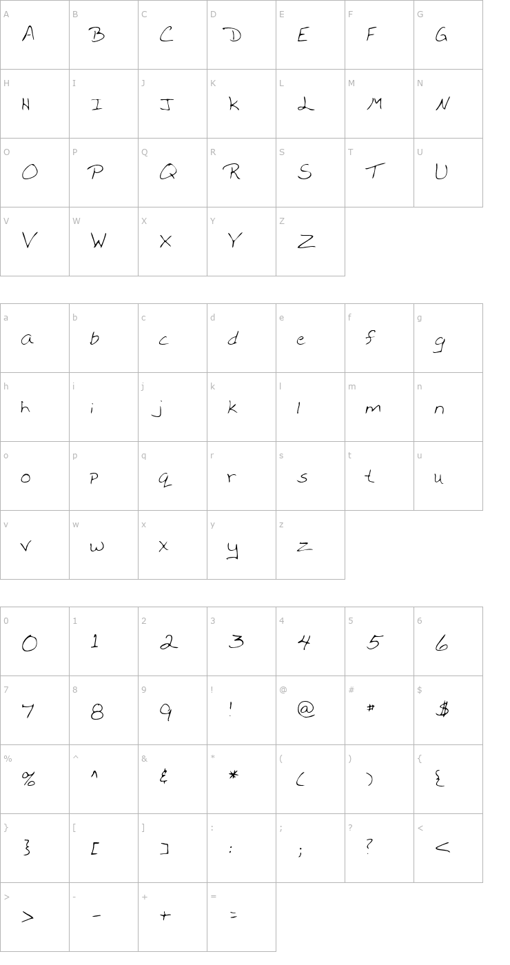 Character Map MonicasHand Font