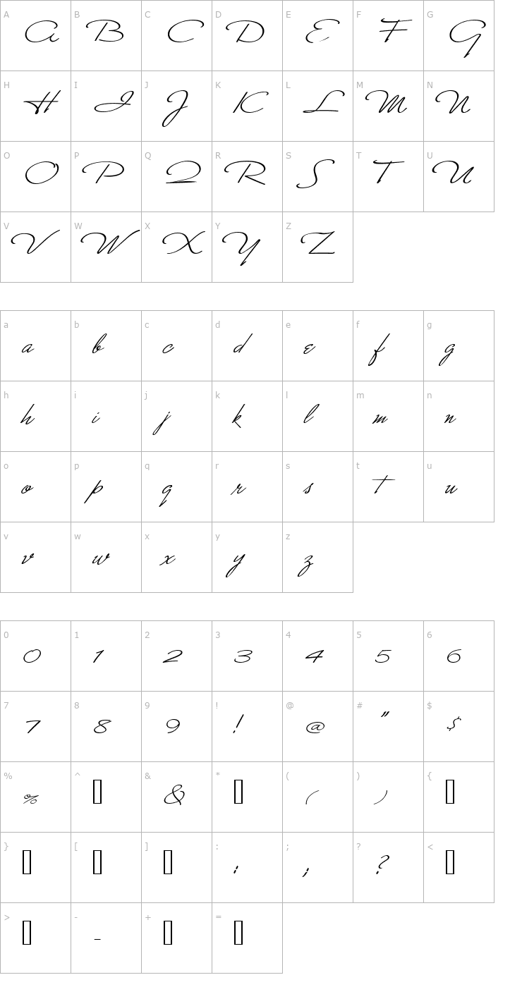 Character Map Monika Italic Font