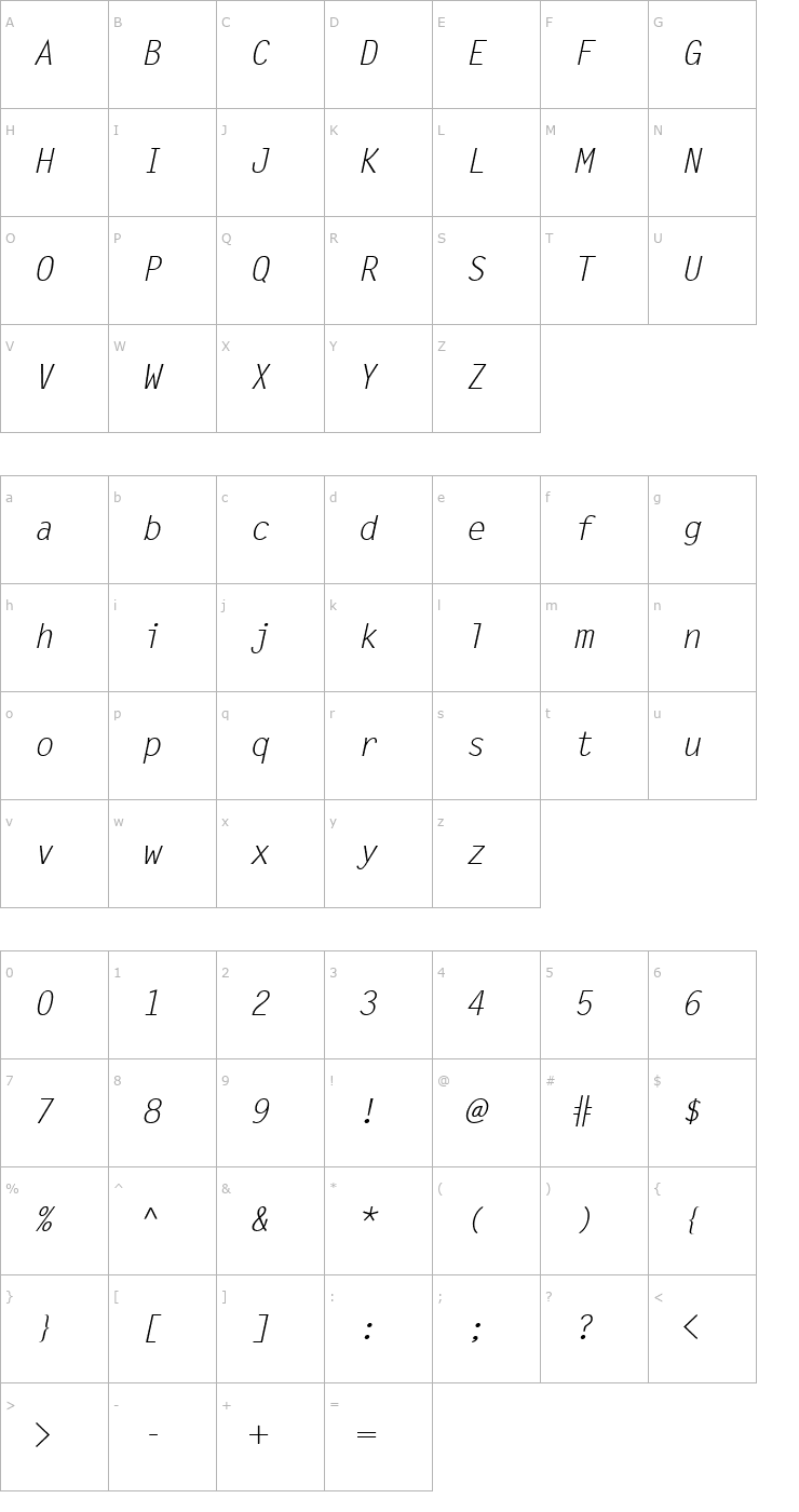Character Map Monospaced Italic Font