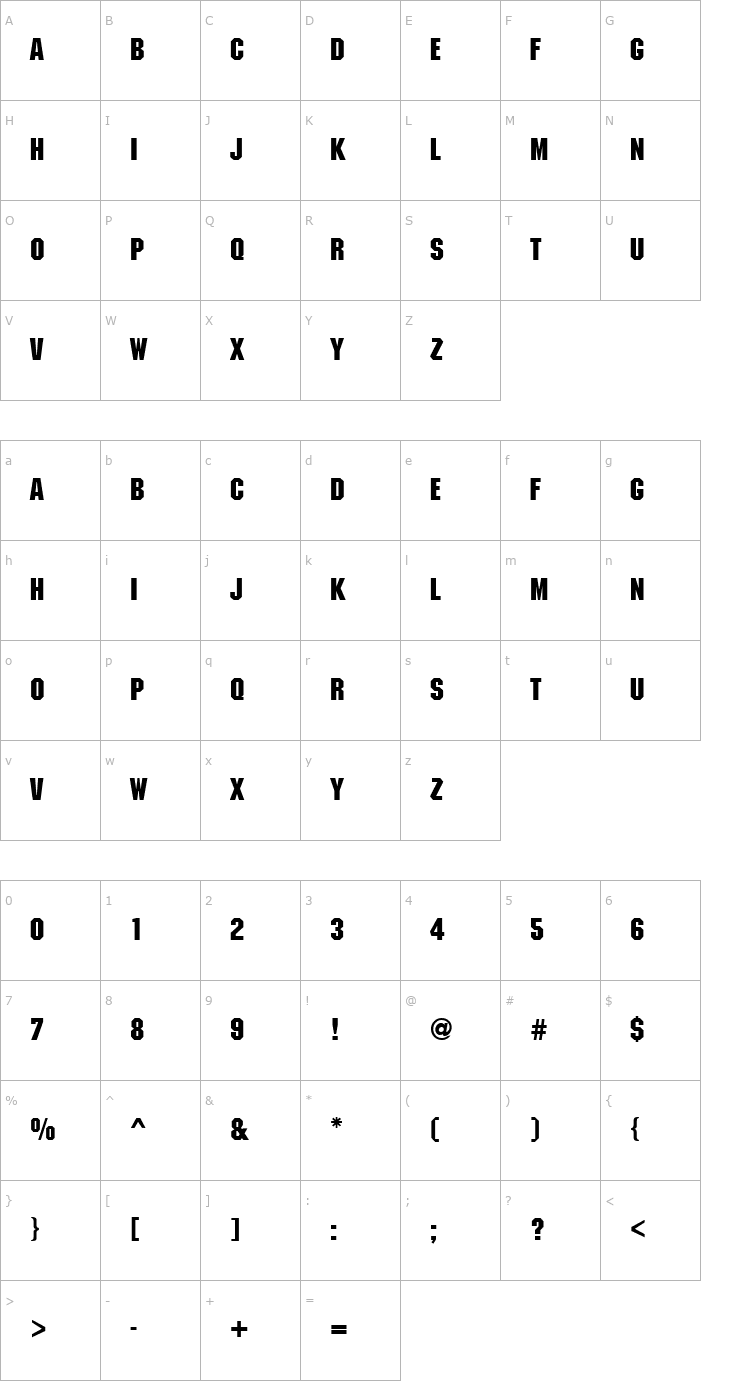 Character Map Monotone Regular Font