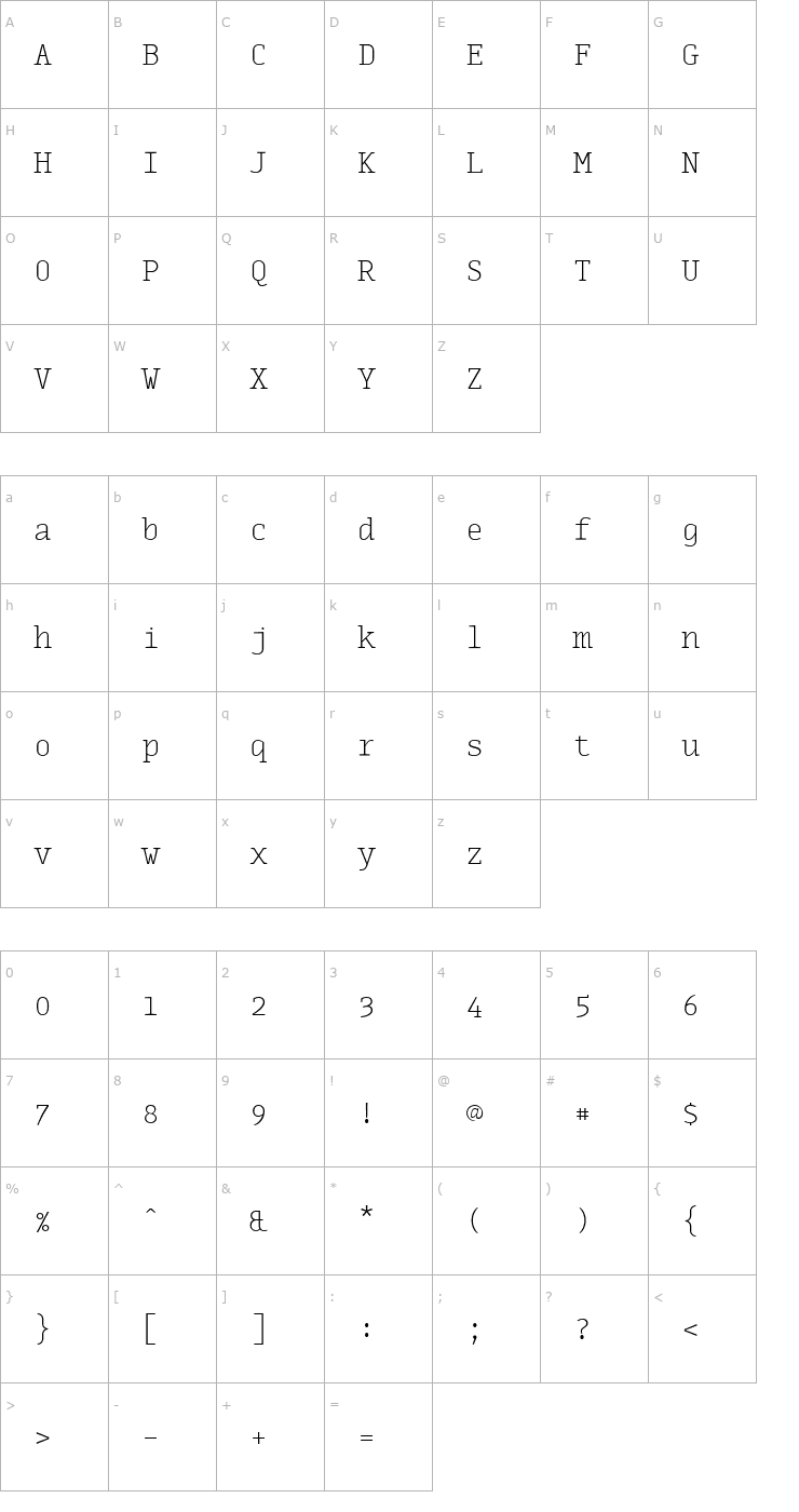 Character Map MonoxSerifExtraLight Font