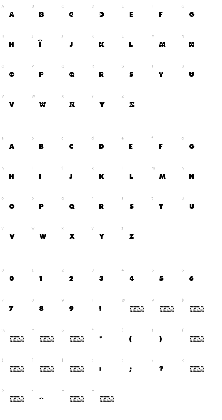 Character Map Monster AG Font