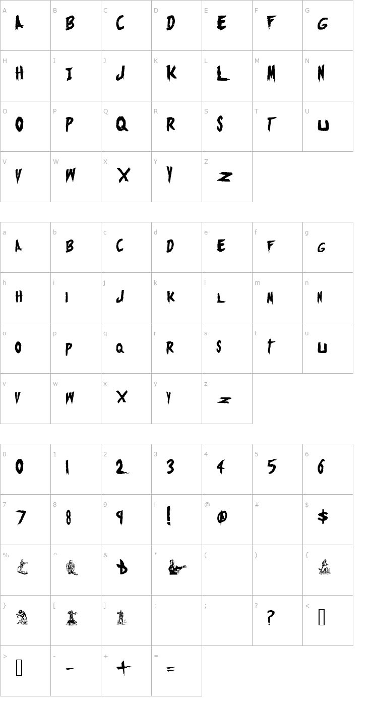 Character Map Monsters Attack! Font