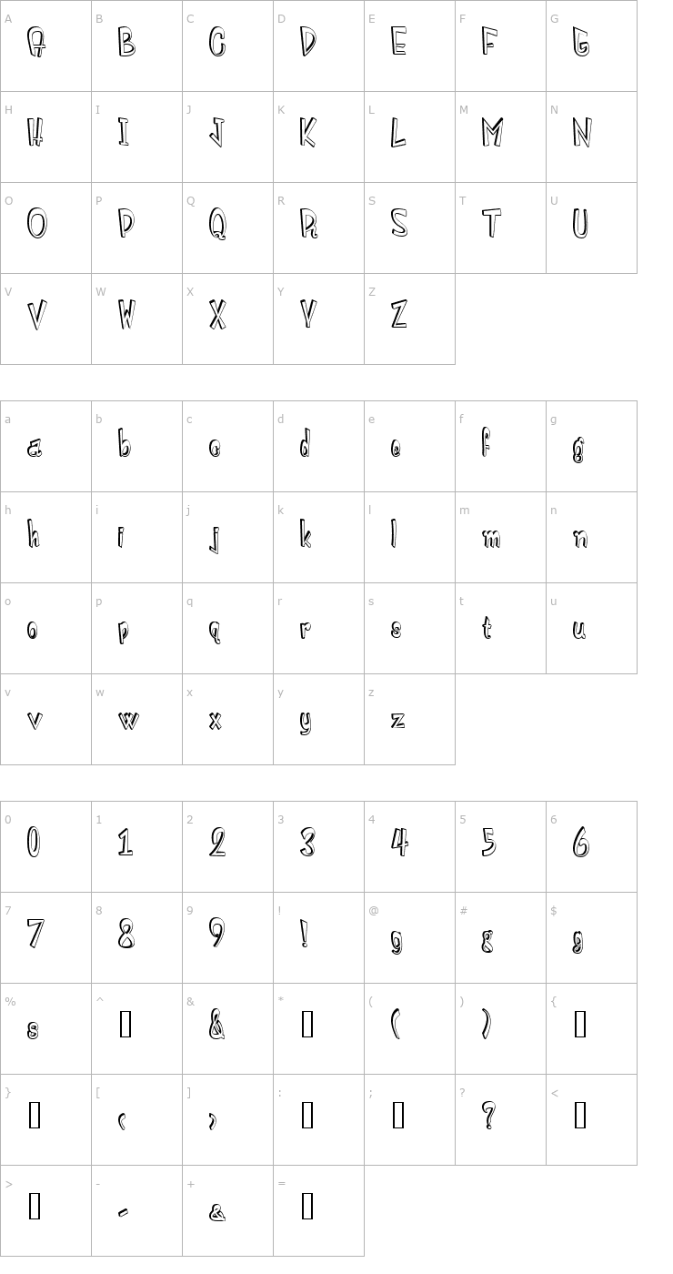Character Map Monstroula Shadow TT Dark Shadow1.0 Font