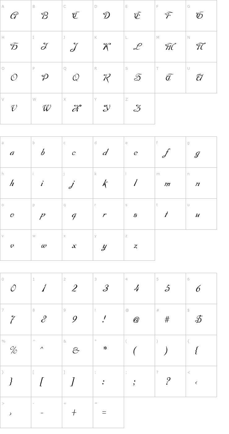 Character Map Montague Regular Font
