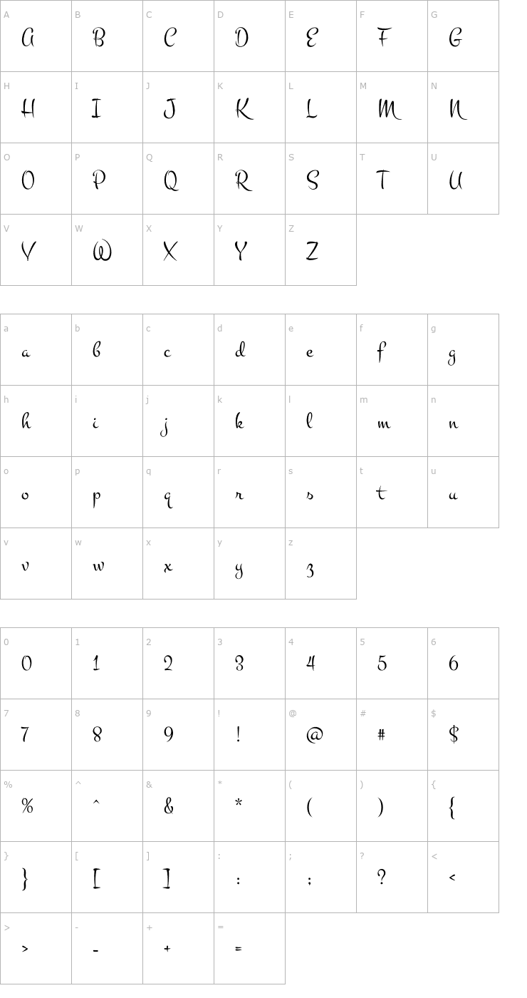 Character Map Montez Font