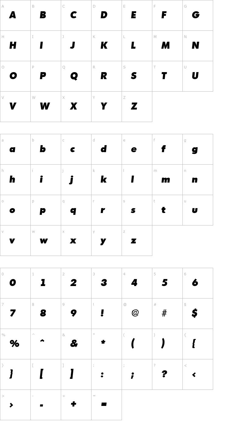 Character Map Montreal-HeavyIta Font