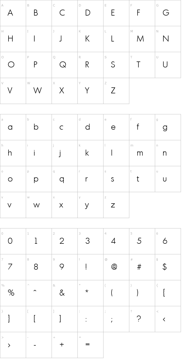 Character Map Montreal-Light Font