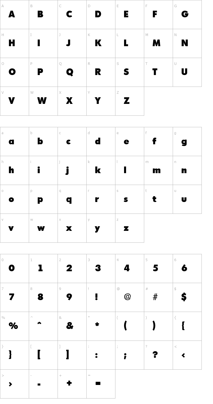 Character Map Montreal-Serial-Heavy-Regular Font