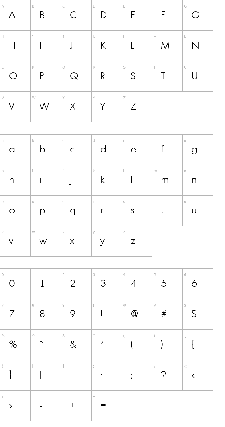 Character Map Montreal-Serial-Light-Regular Font