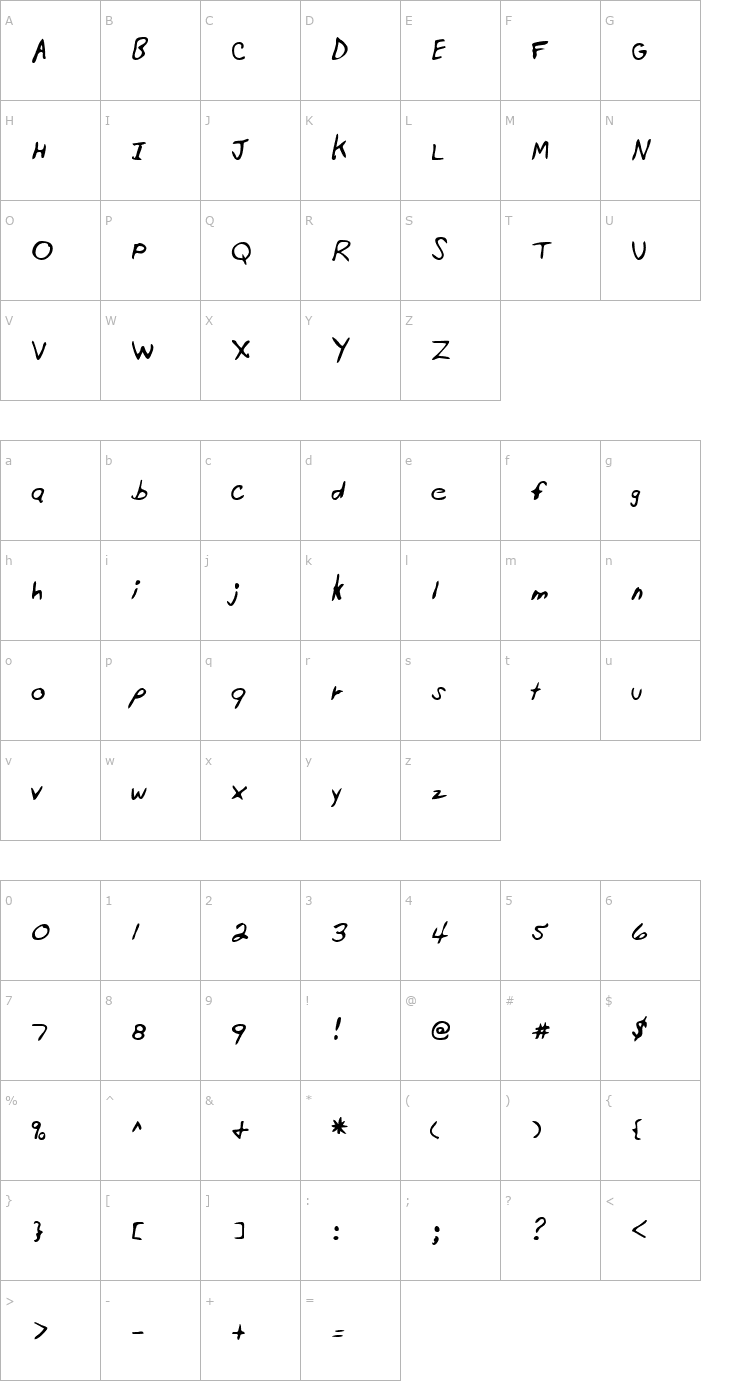 Character Map MontysHand Regular Font