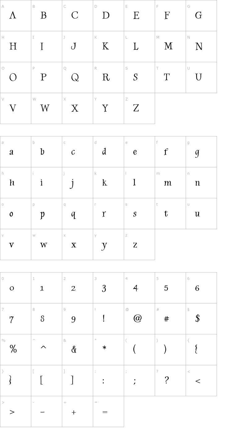 Character Map Moonbeam Font
