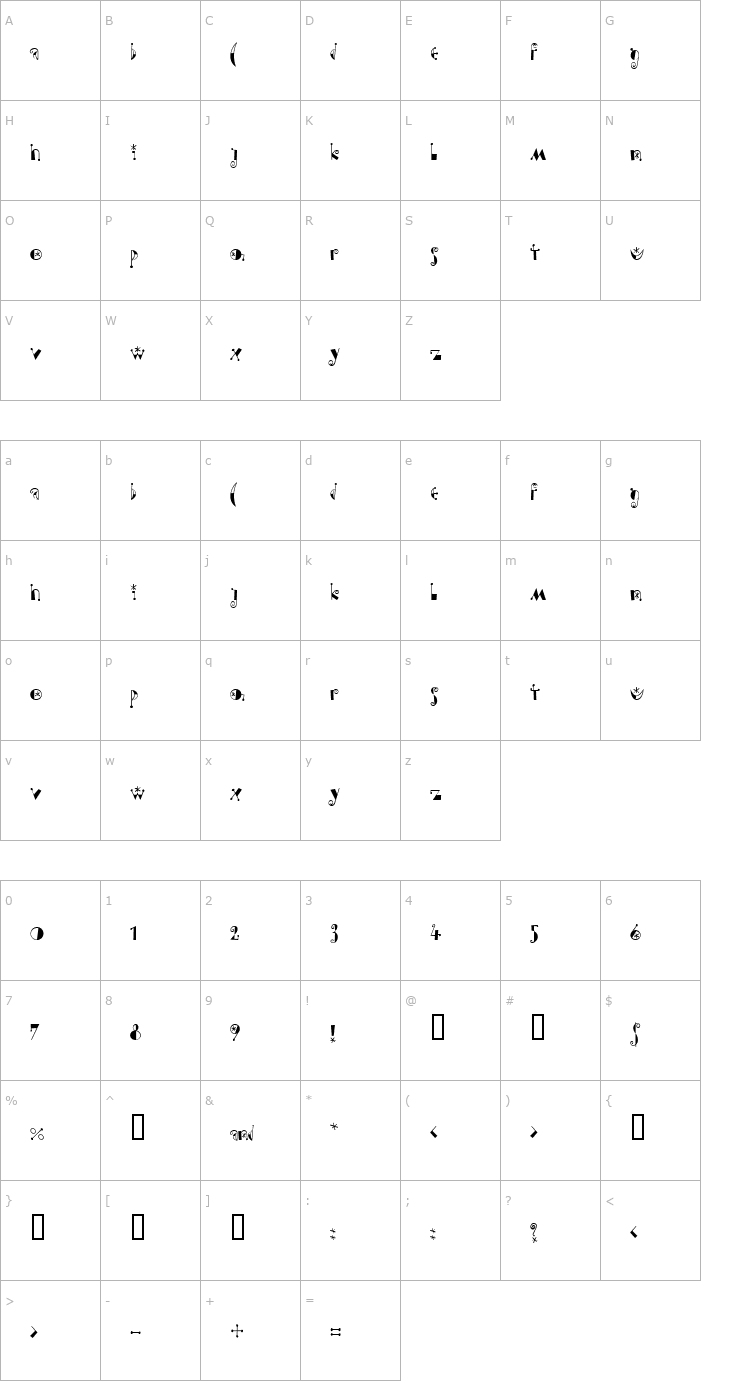 Character Map Moonchild Normal Font