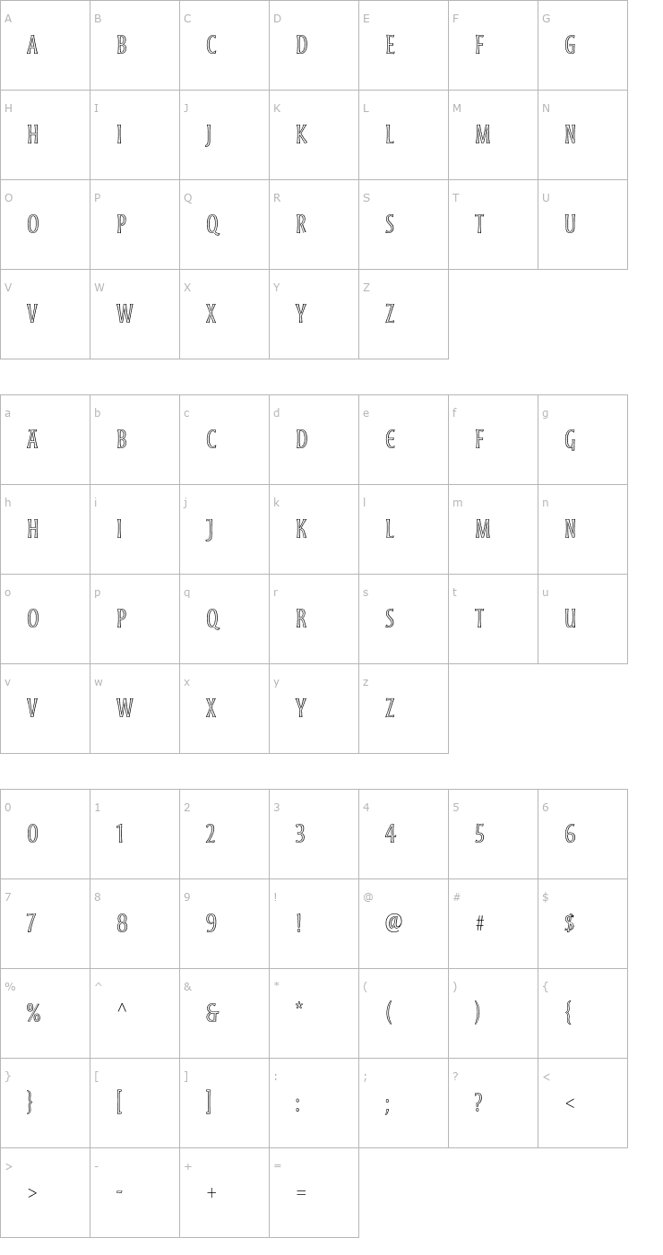 Character Map Moonglow-LightCond Font