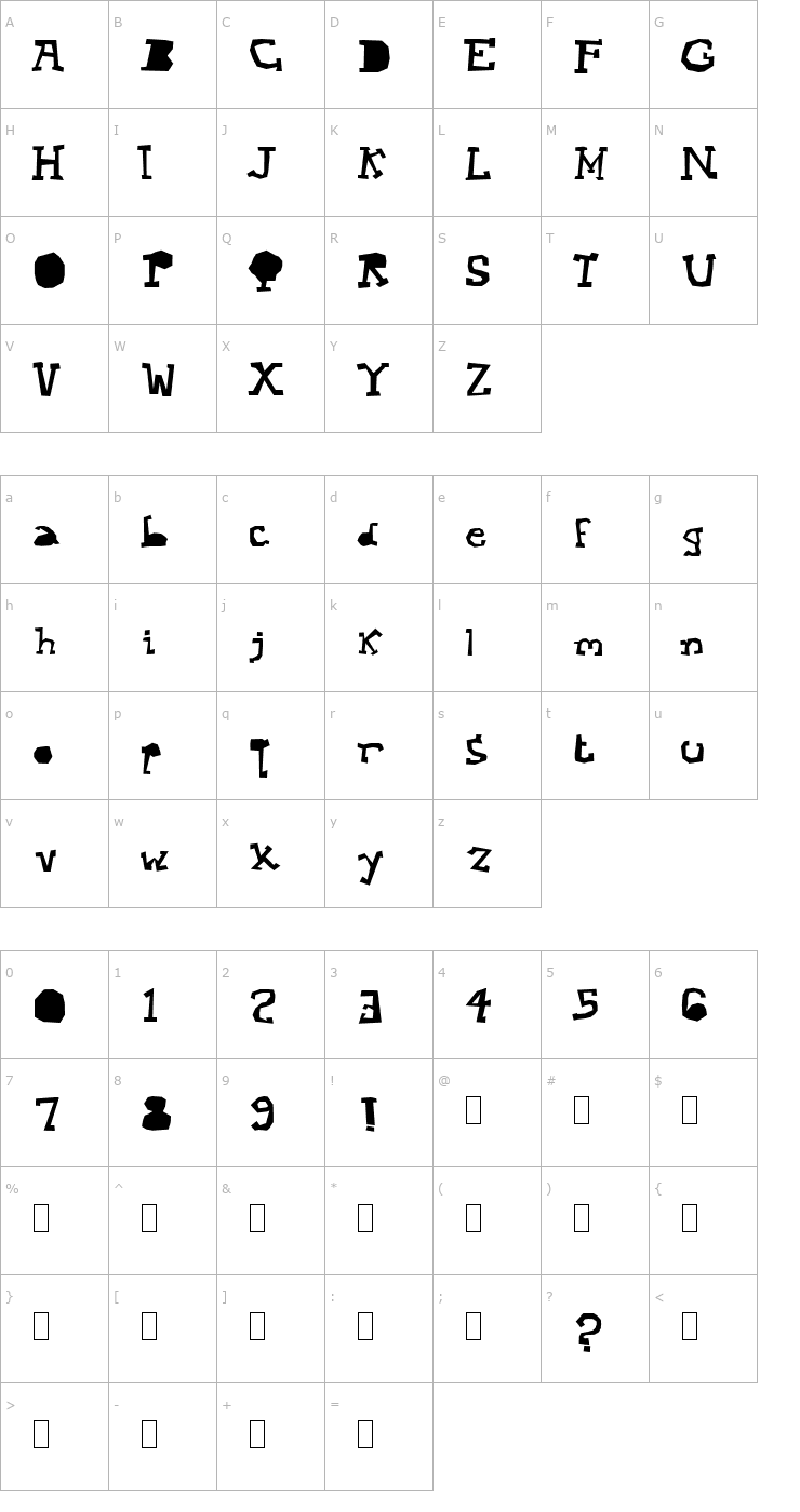 Character Map Mopey Font