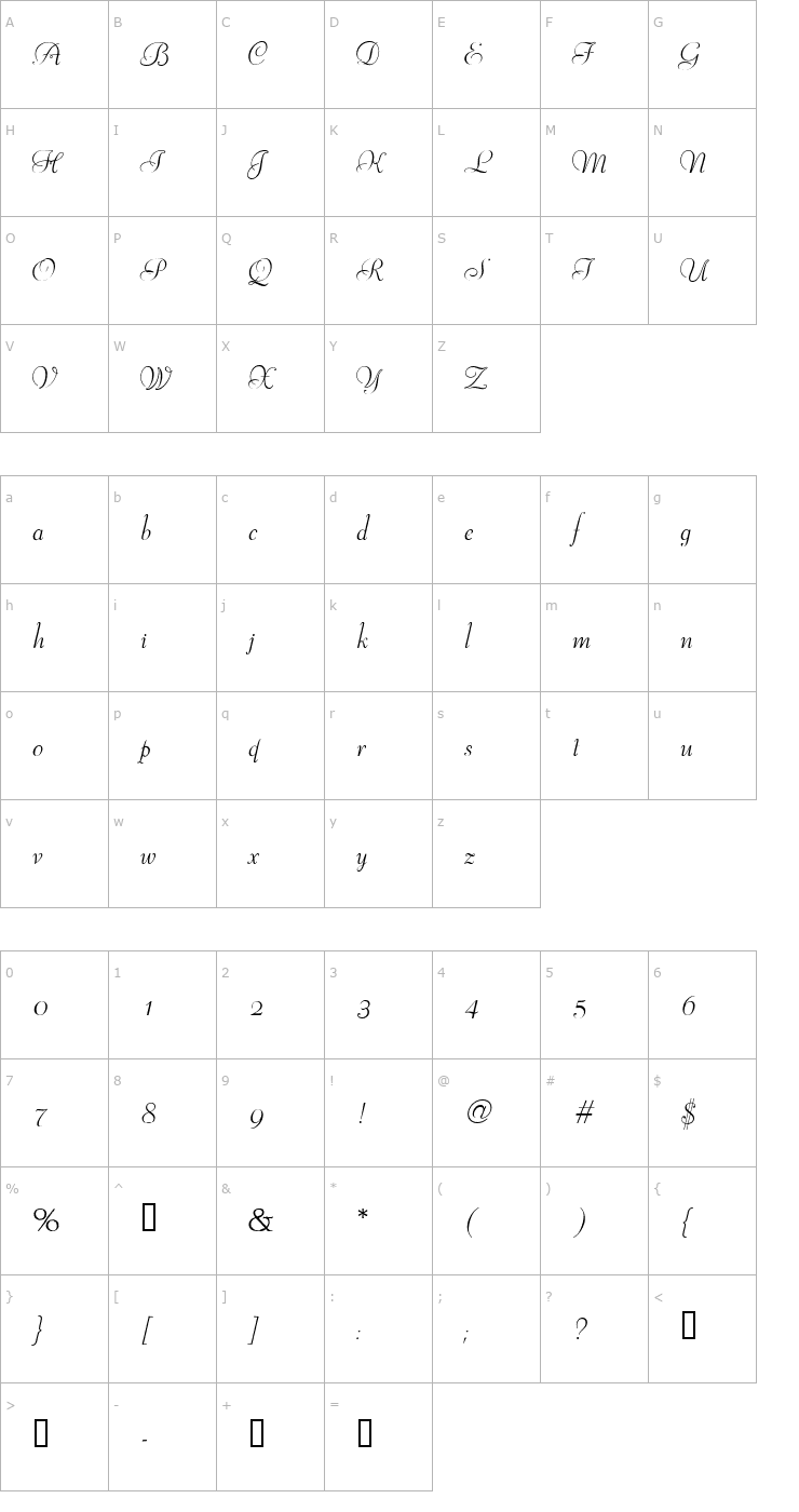 Character Map Moskovia Script Font