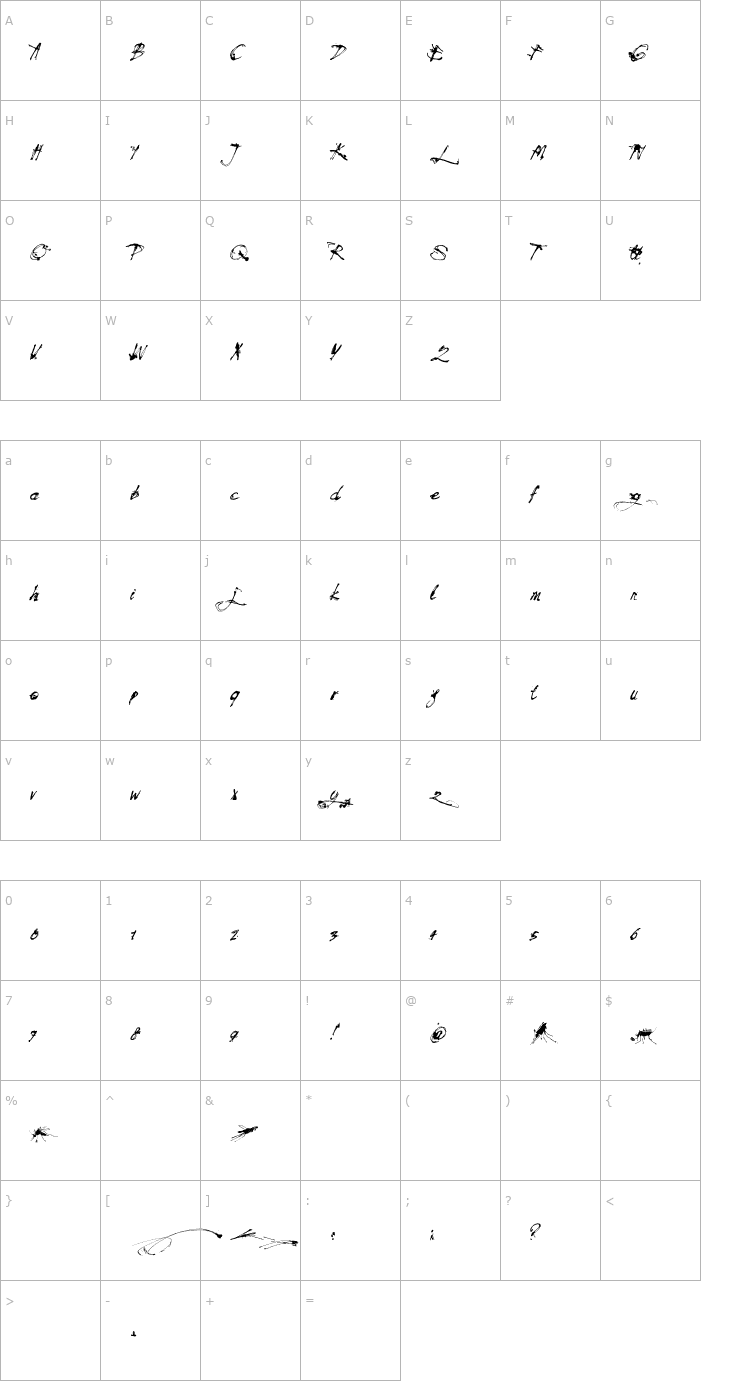 Character Map Mosquito Font