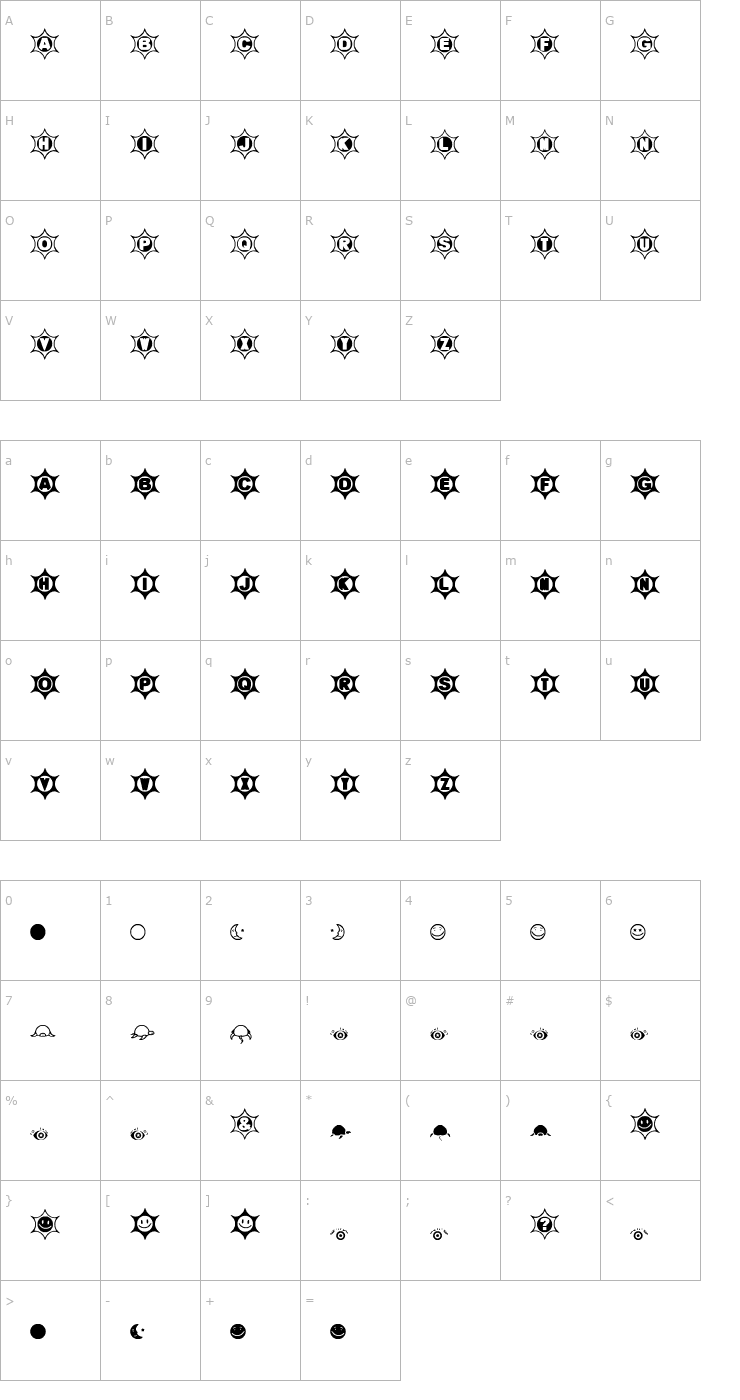 Character Map Mosuna Extras Font