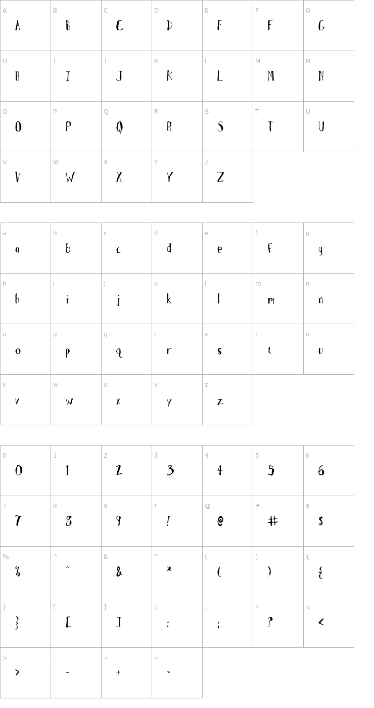 Character Map MotherGoose Font